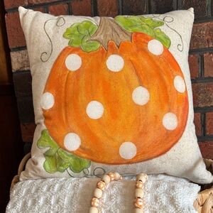 Autumn Pumpkin Polka Dot Pillow
